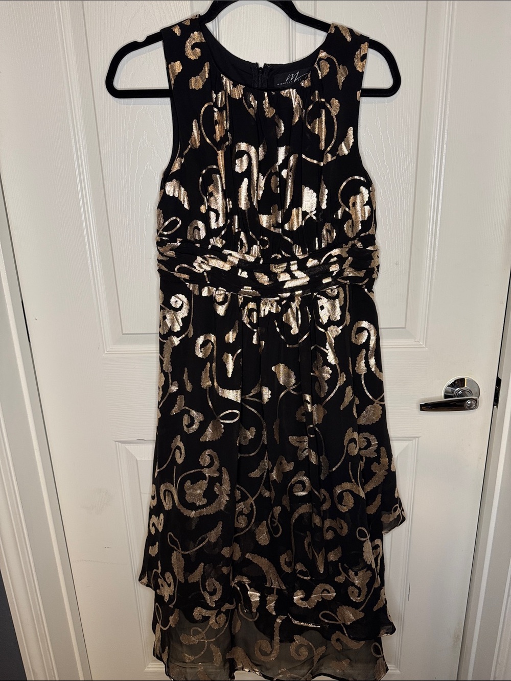 Black and Gold Metallic High-Low Cocktail Dress